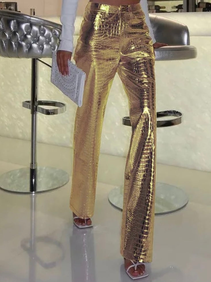 Metallic gold/silver straight pants