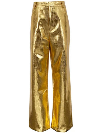 Metallic gold/silver straight pants