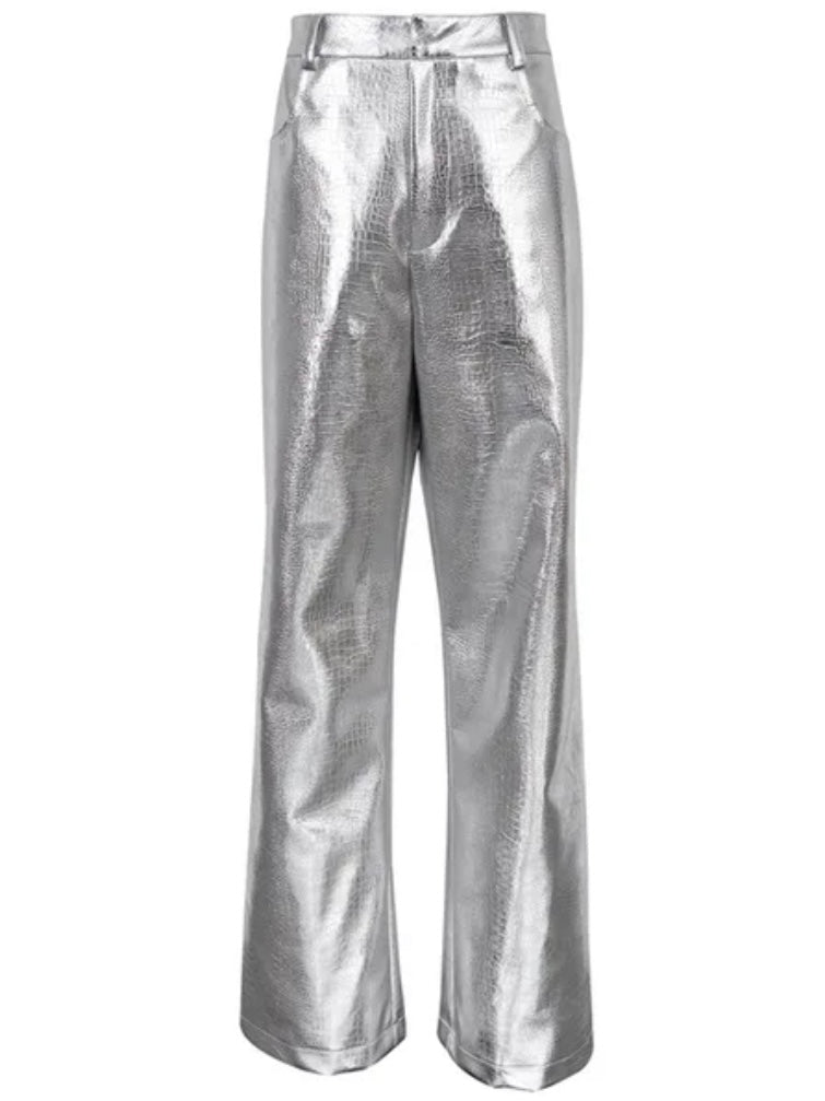 Metallic gold/silver straight pants