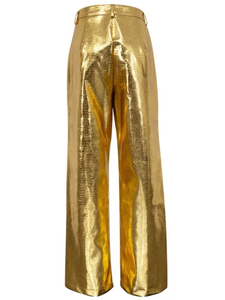 Metallic gold/silver straight pants