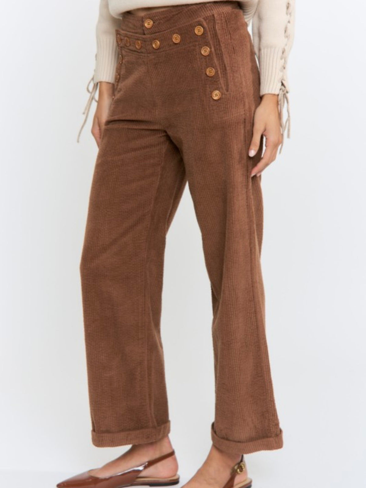 Pantalones capri rectos de tela en colores sólidos