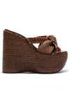 Dark brown straw wedge high heels crossed straps platform sandals
