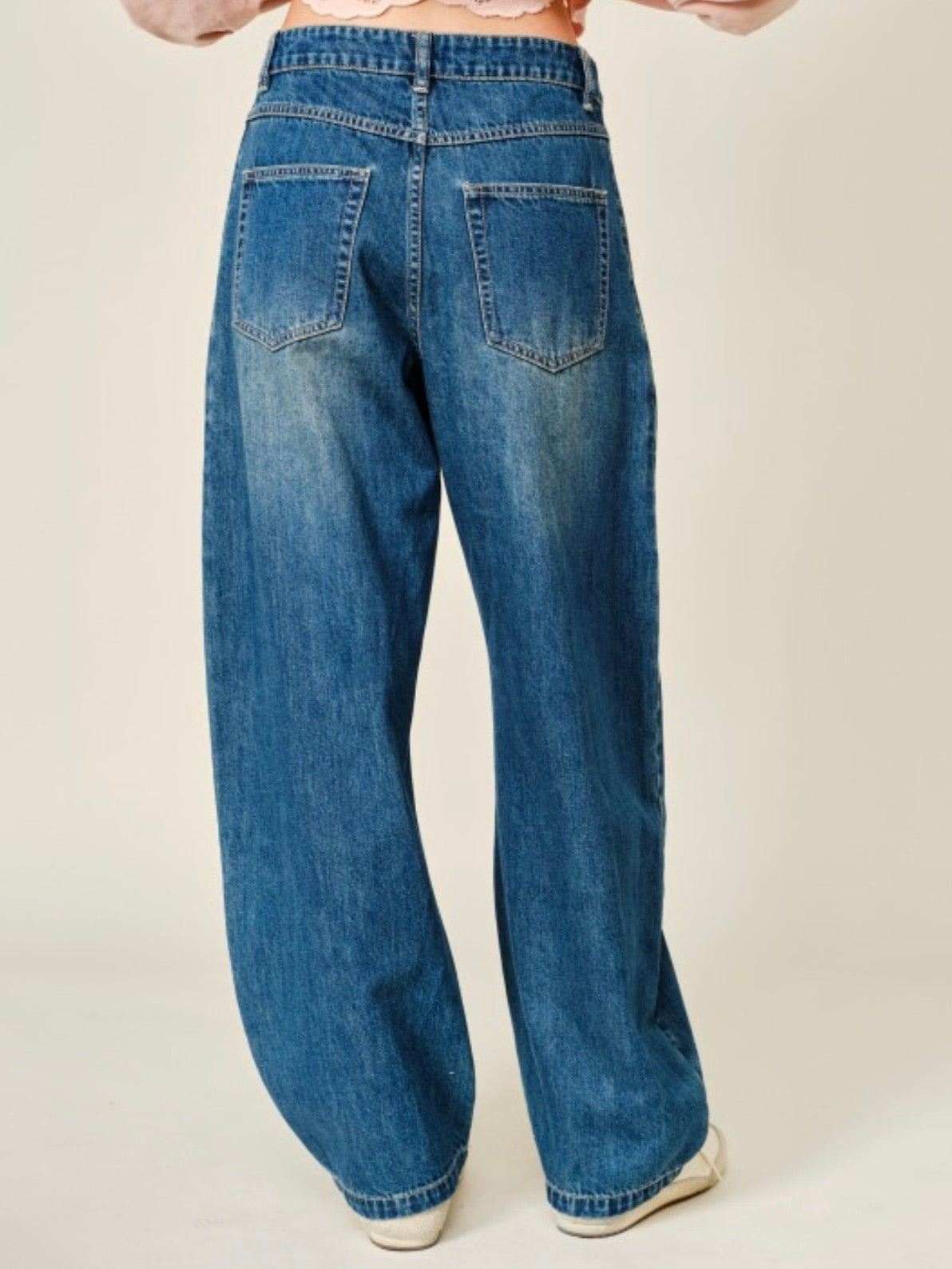 Blue jeans pleated barrel pants