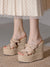 Beige wedge high heels slip-on sandals