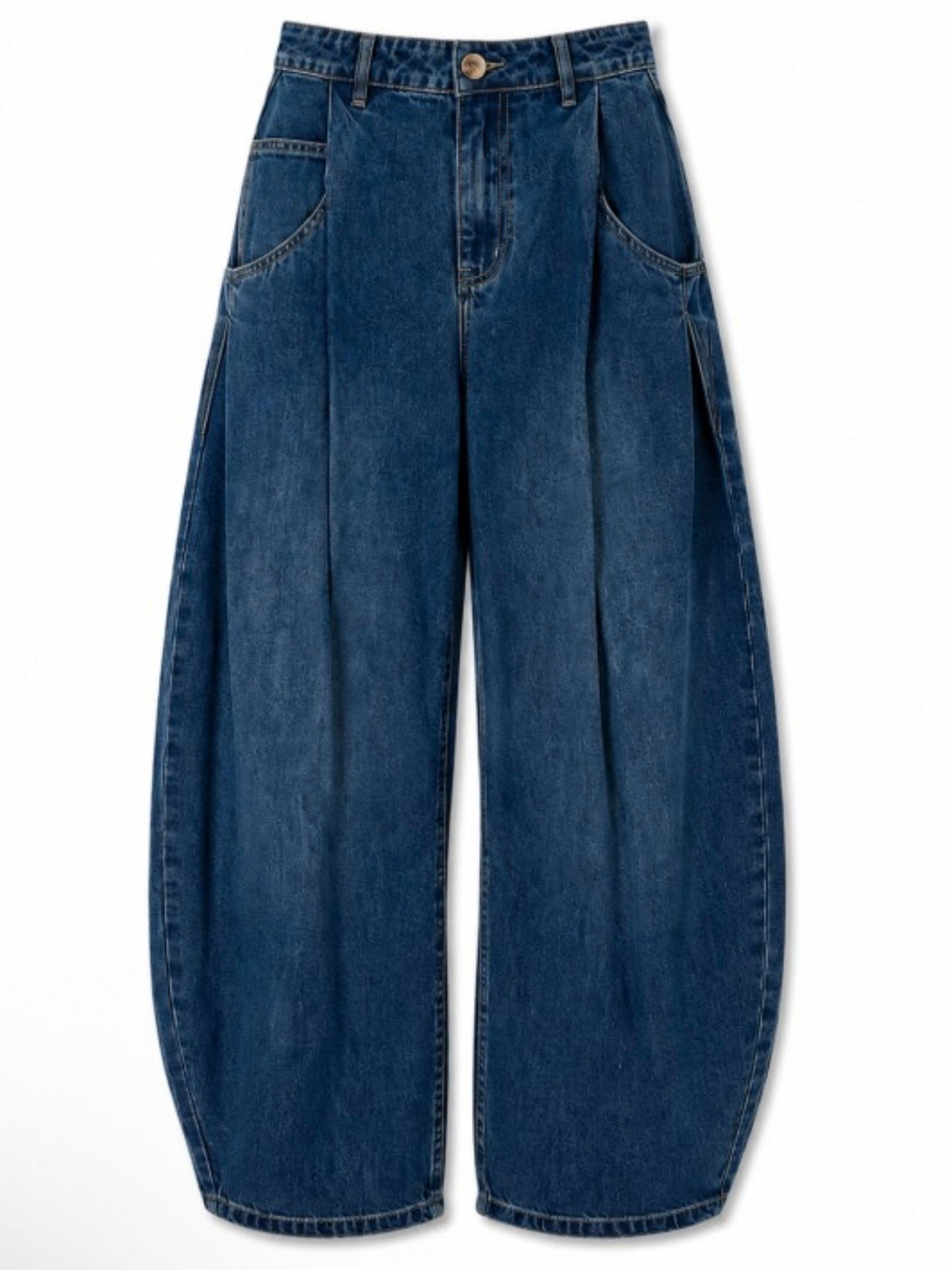Blue jeans pleated barrel pants