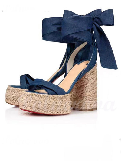 Navy blue crossed tied high heel