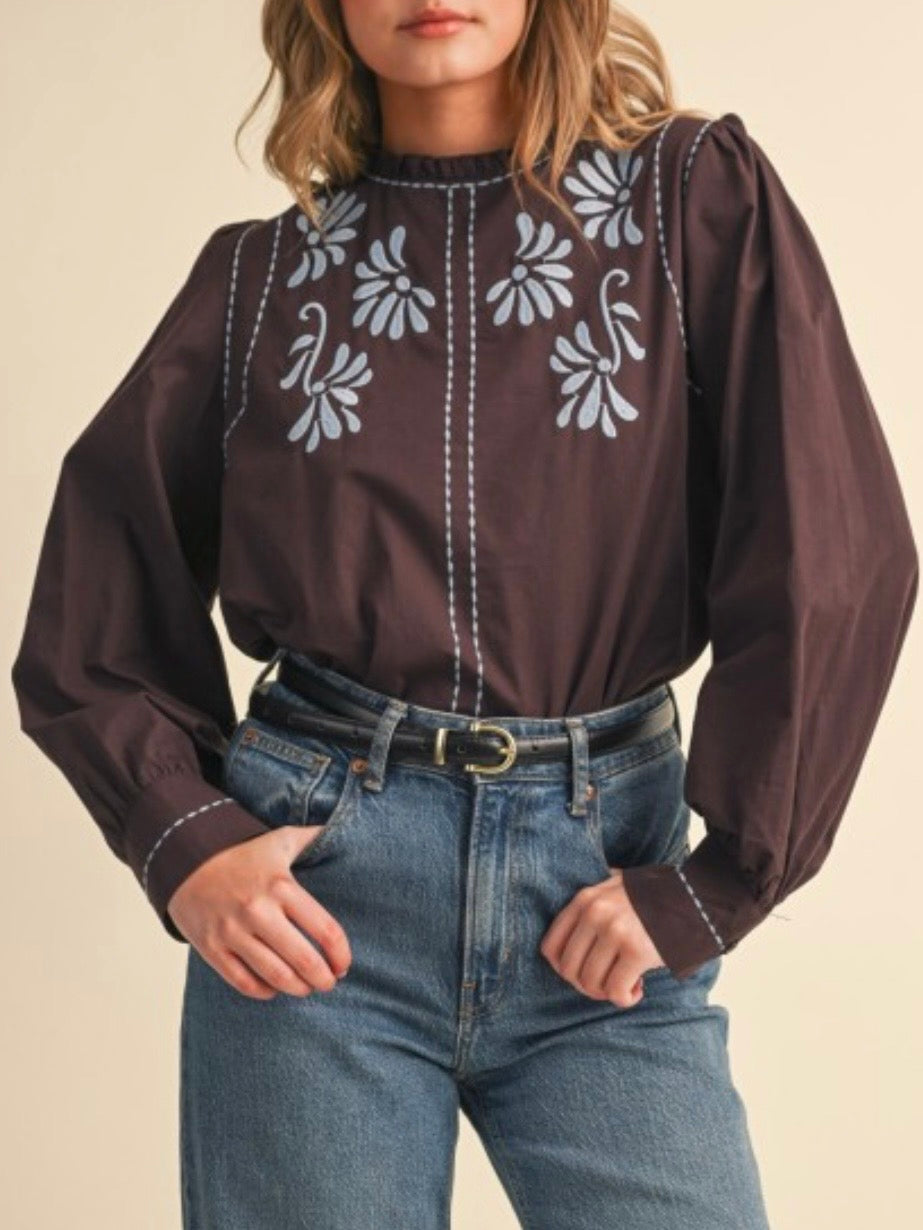 Camisa de manga larga con estampado floral azul marino
