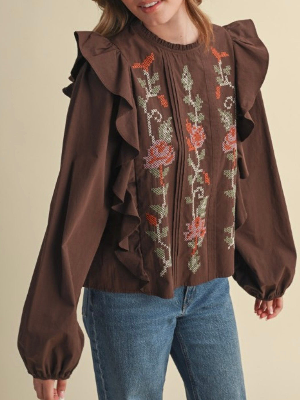 Camisa de manga larga con estampado floral azul marino