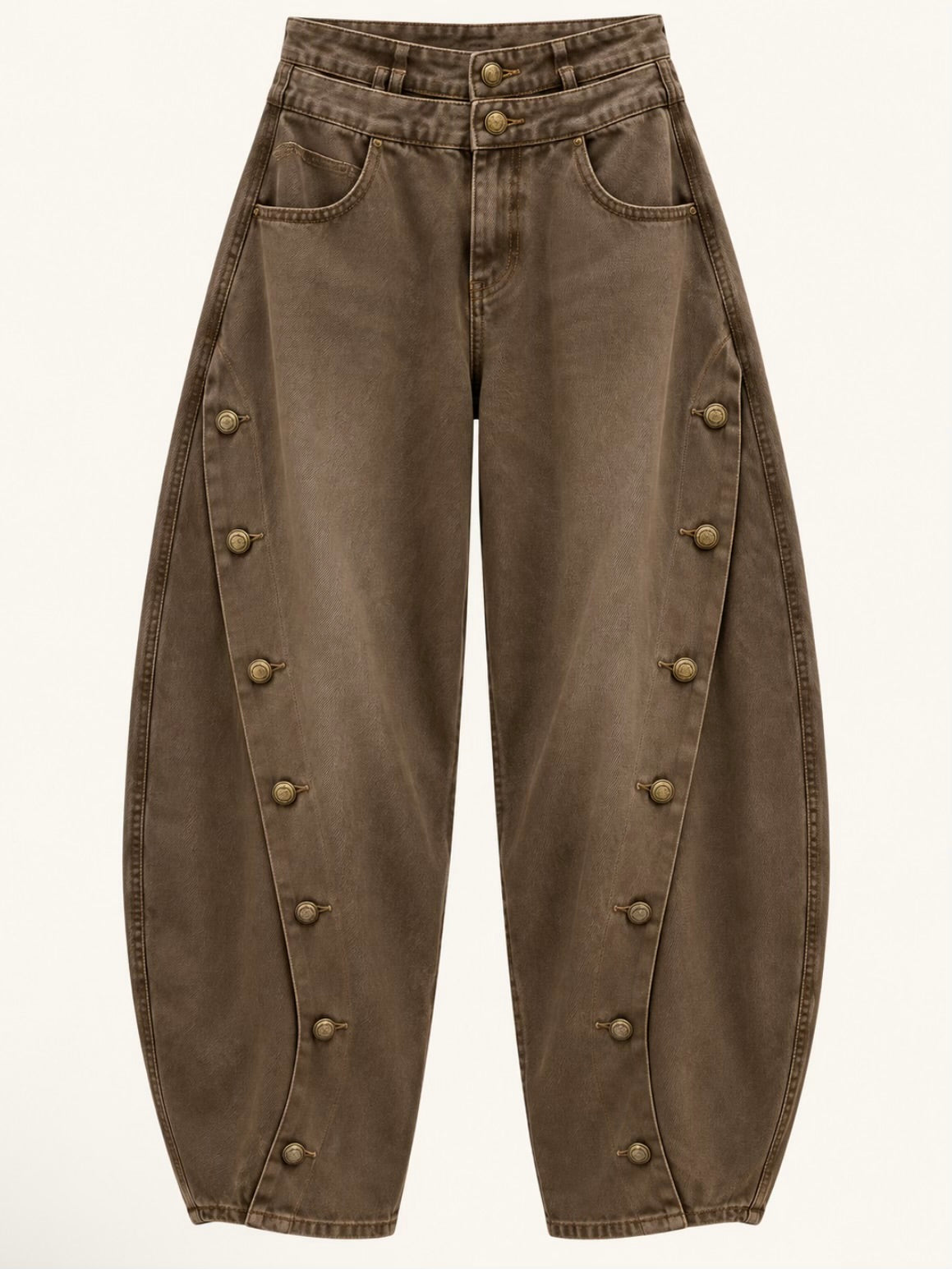 Barrel gold buttons leg details pants