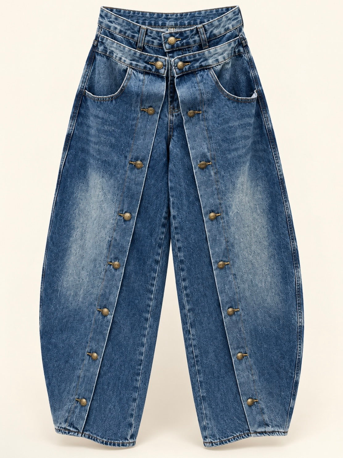 Barrel gold buttons leg details pants