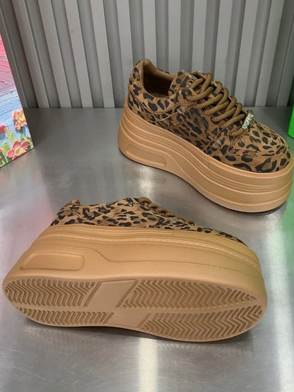 Leopard platform lace up sneakers