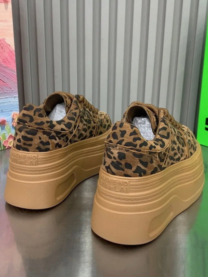 Leopard platform lace up sneakers