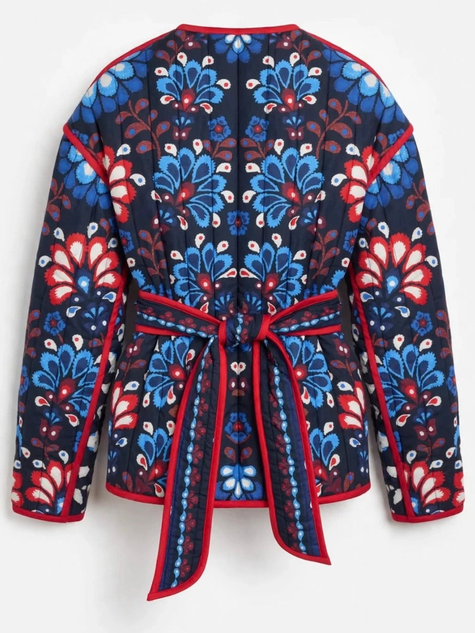 Navy Blue quilted jacket white floral printed details
