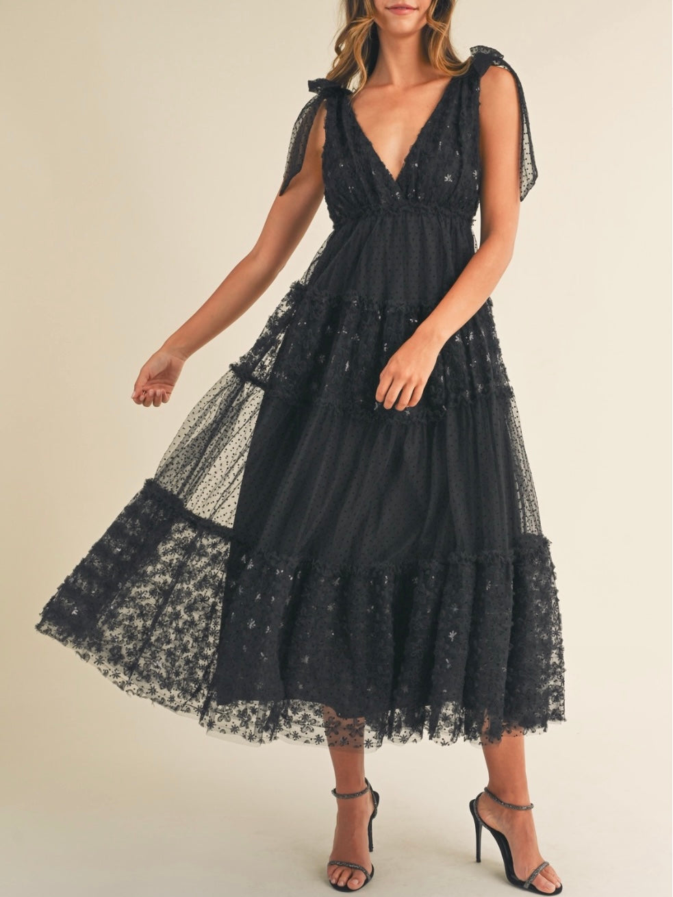 Black floral midi dress