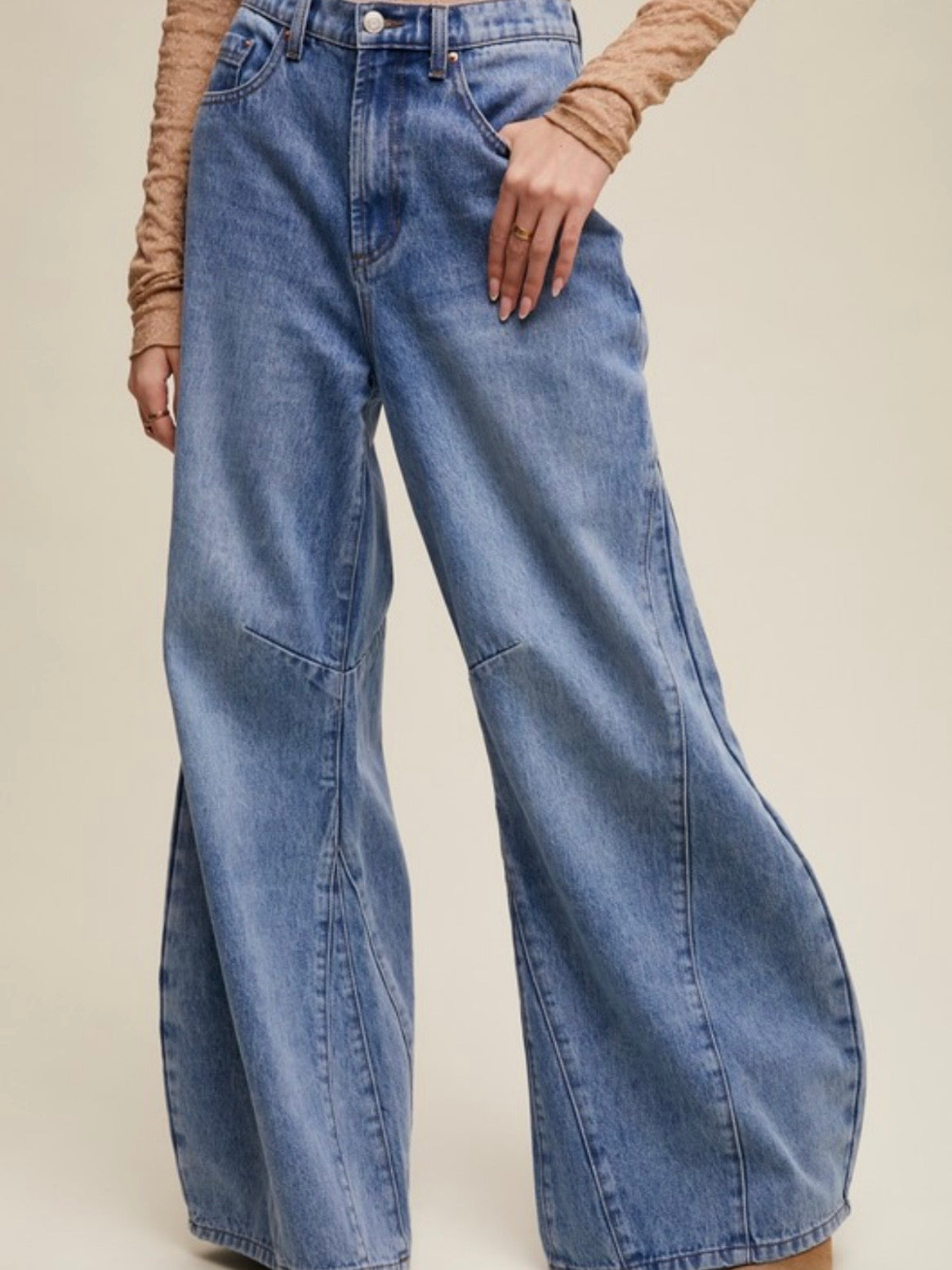 Blue High Rise Wide Leg Jeans