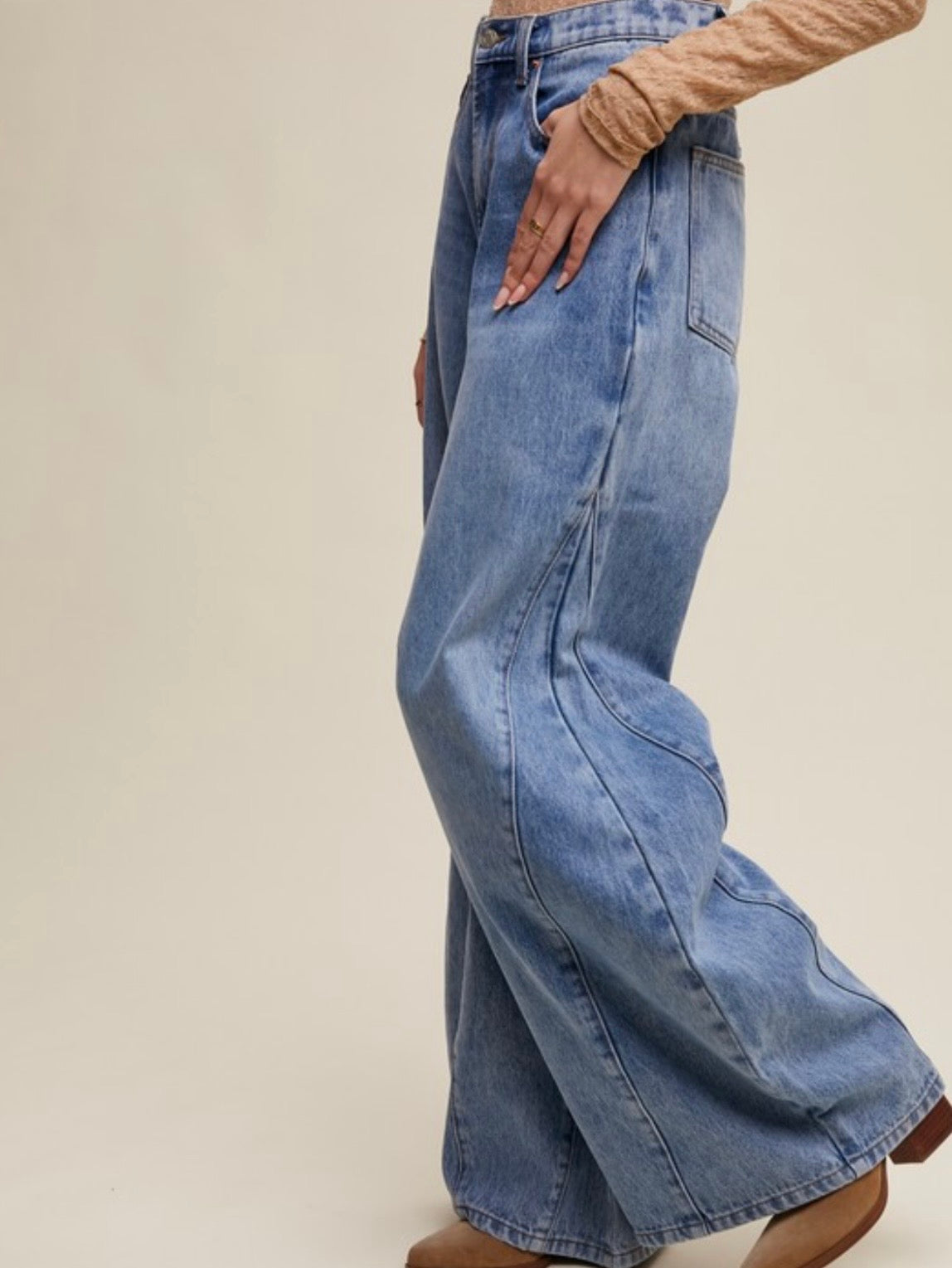 Blue High Rise Wide Leg Jeans