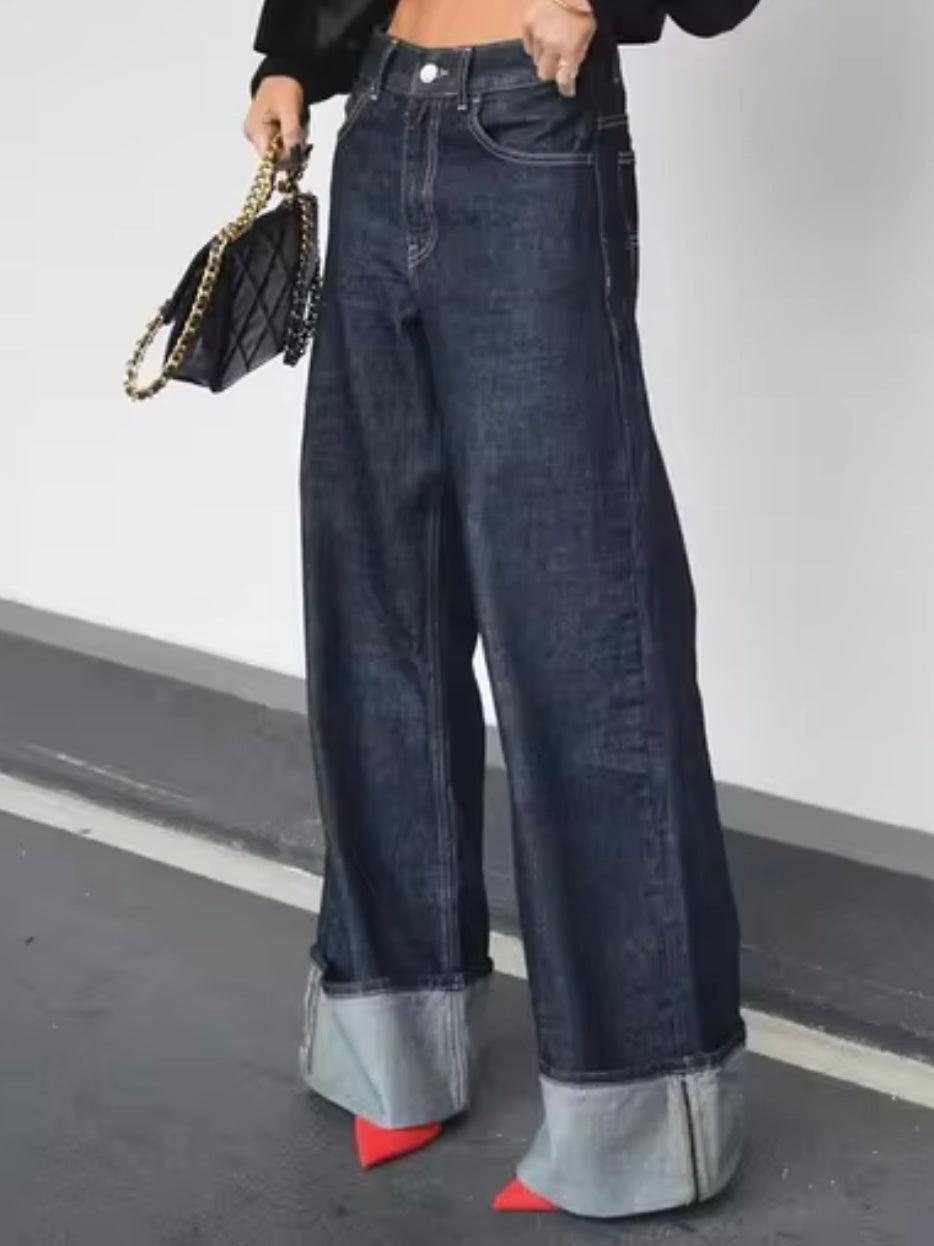 Dark blue wide jeans pants