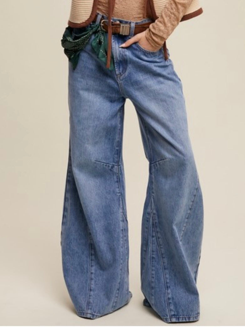 Blue High Rise Wide Leg Jeans