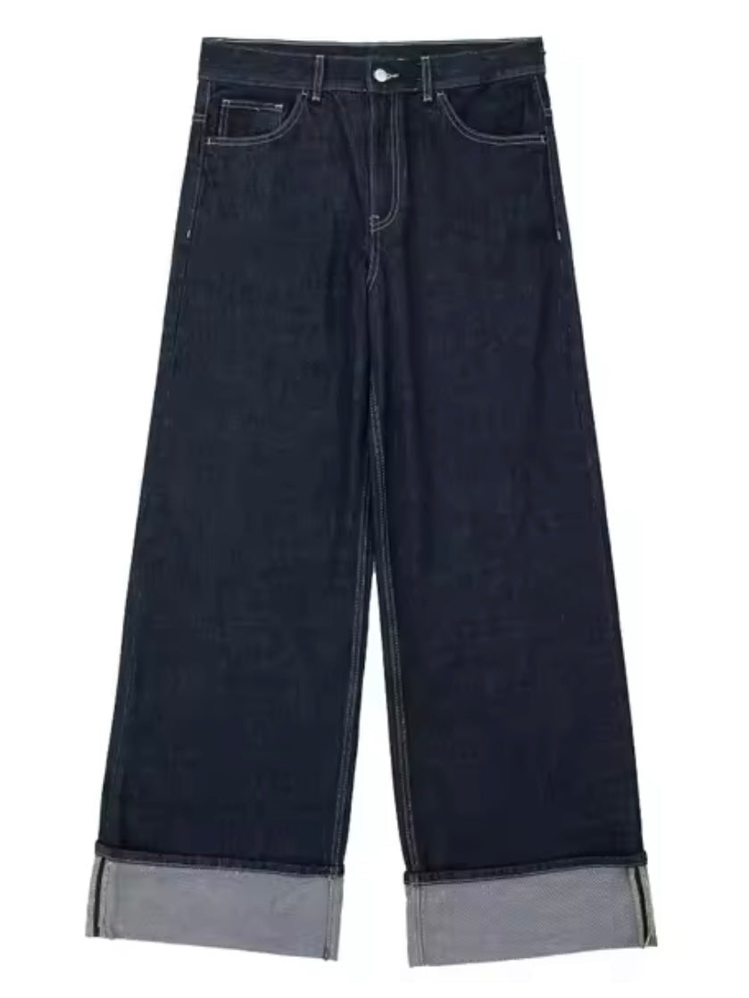 Dark blue wide jeans pants