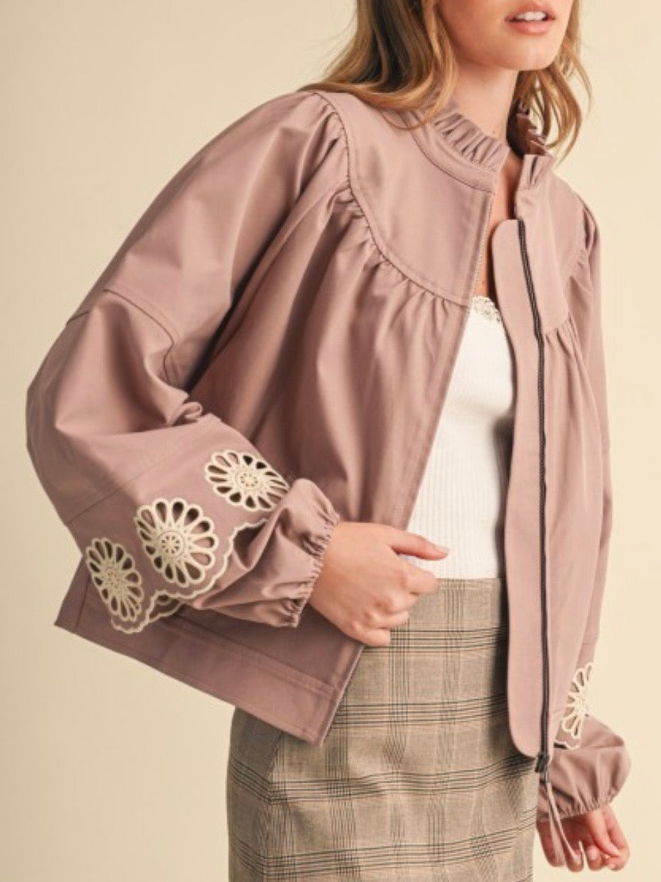 Ash rose zipper embroidered details jacket