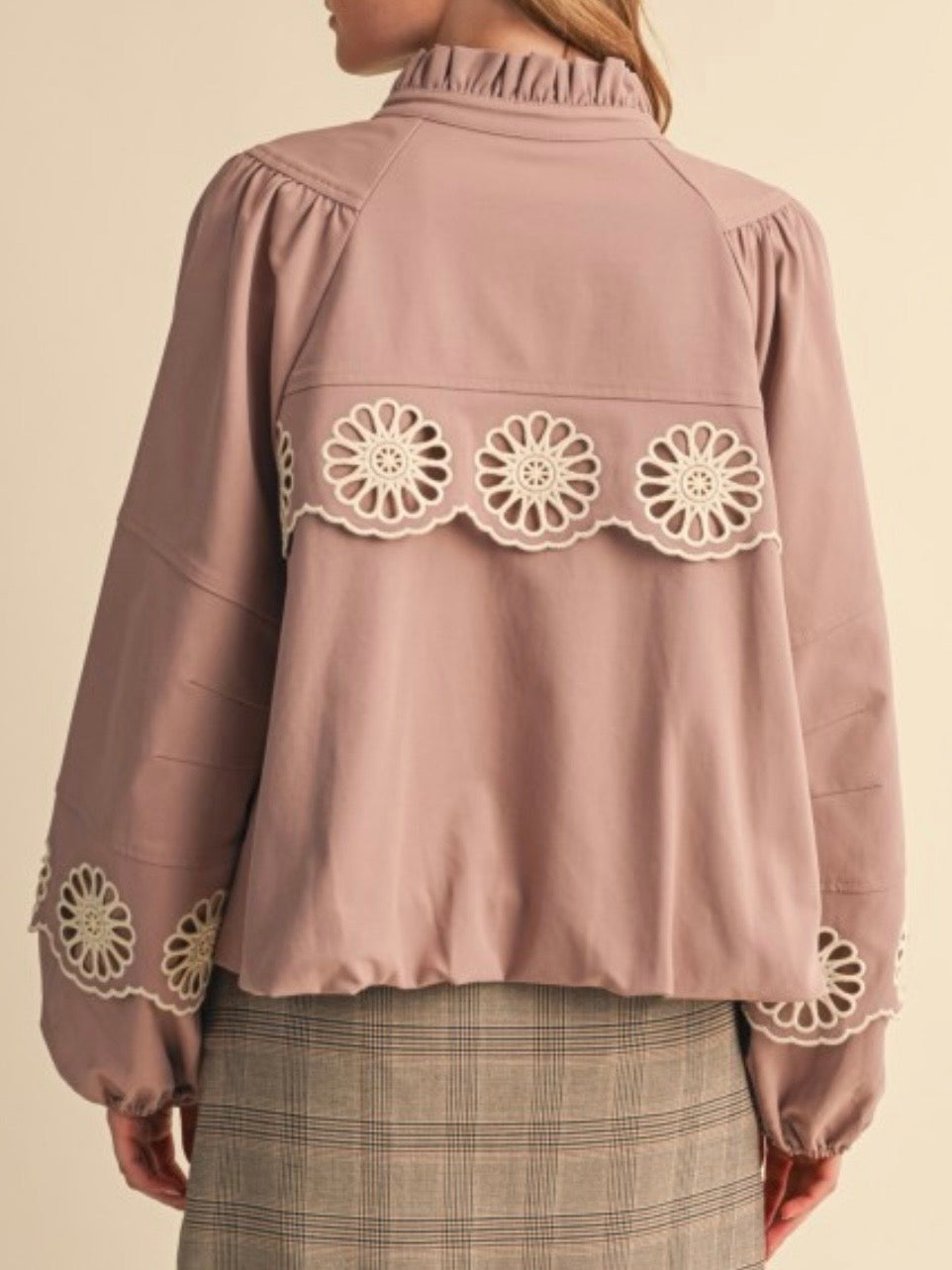 Ash rose zipper embroidered details jacket