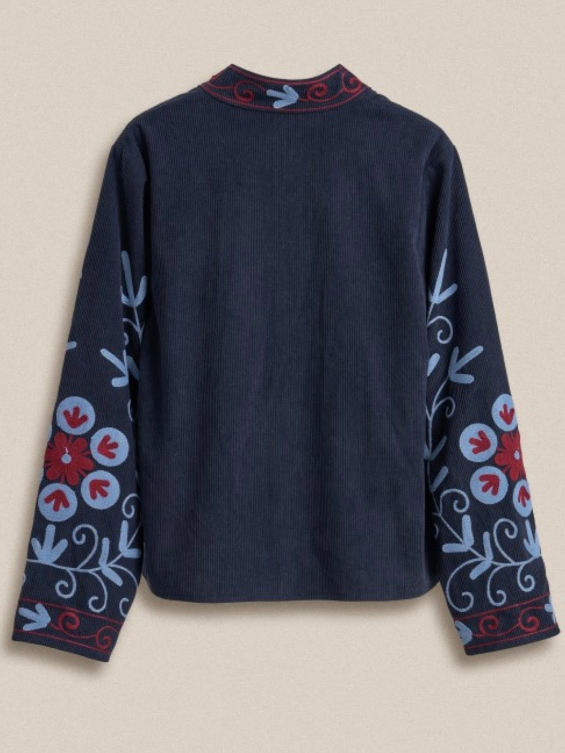 Navy Blue corduroy jacket light blue floral details