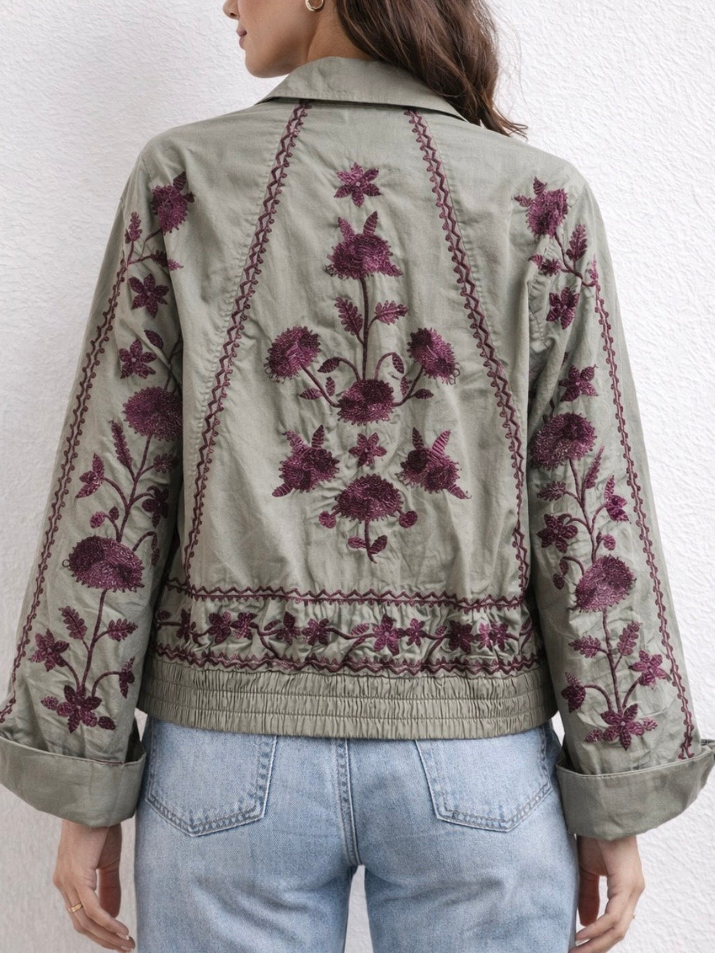 Navy blue or army green floral embroidered jacket