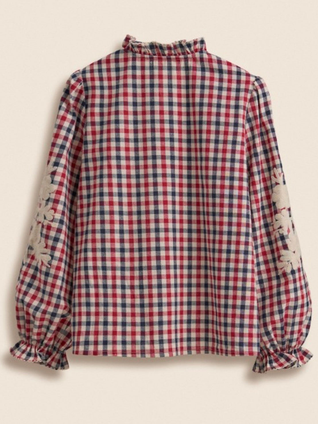 Blue and red floral embroidered long sleeves shirt blouse