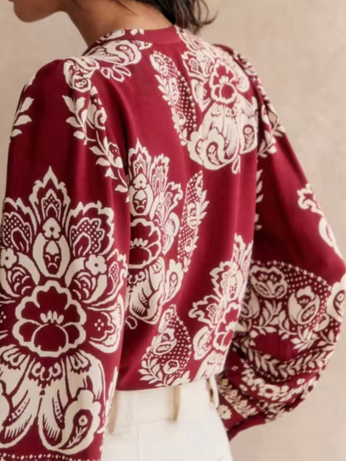 Burgundy and white floral printed shirt