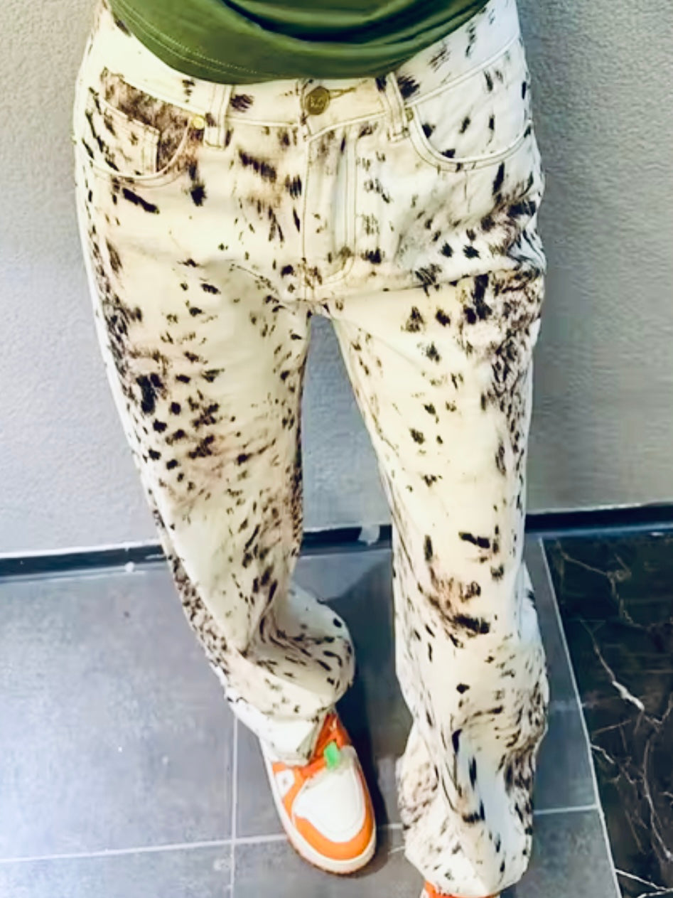 Off white cow printed wide jeans pants