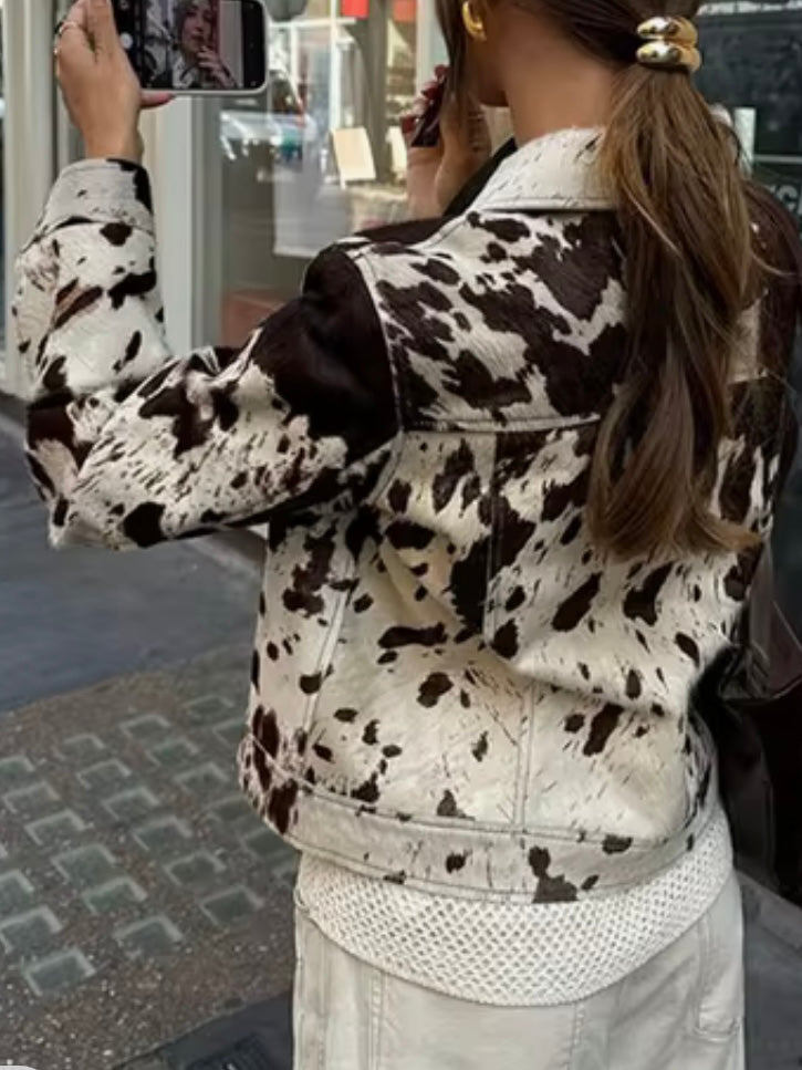 Off white and brown cow printed jacket