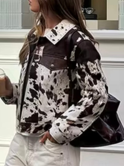 Off white and brown cow printed jacket