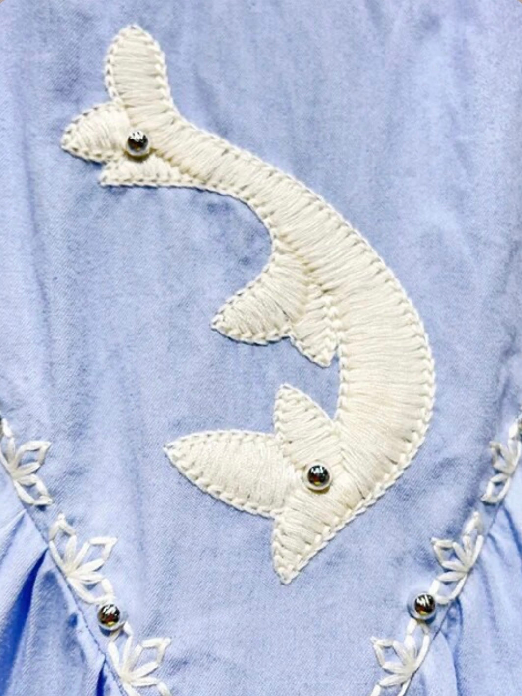 Light blue and white embroidered floral details shirt