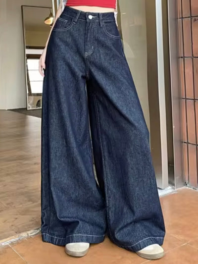 Dark blue wide jeans pants