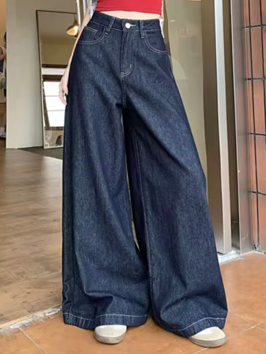 Dark blue wide jeans pants