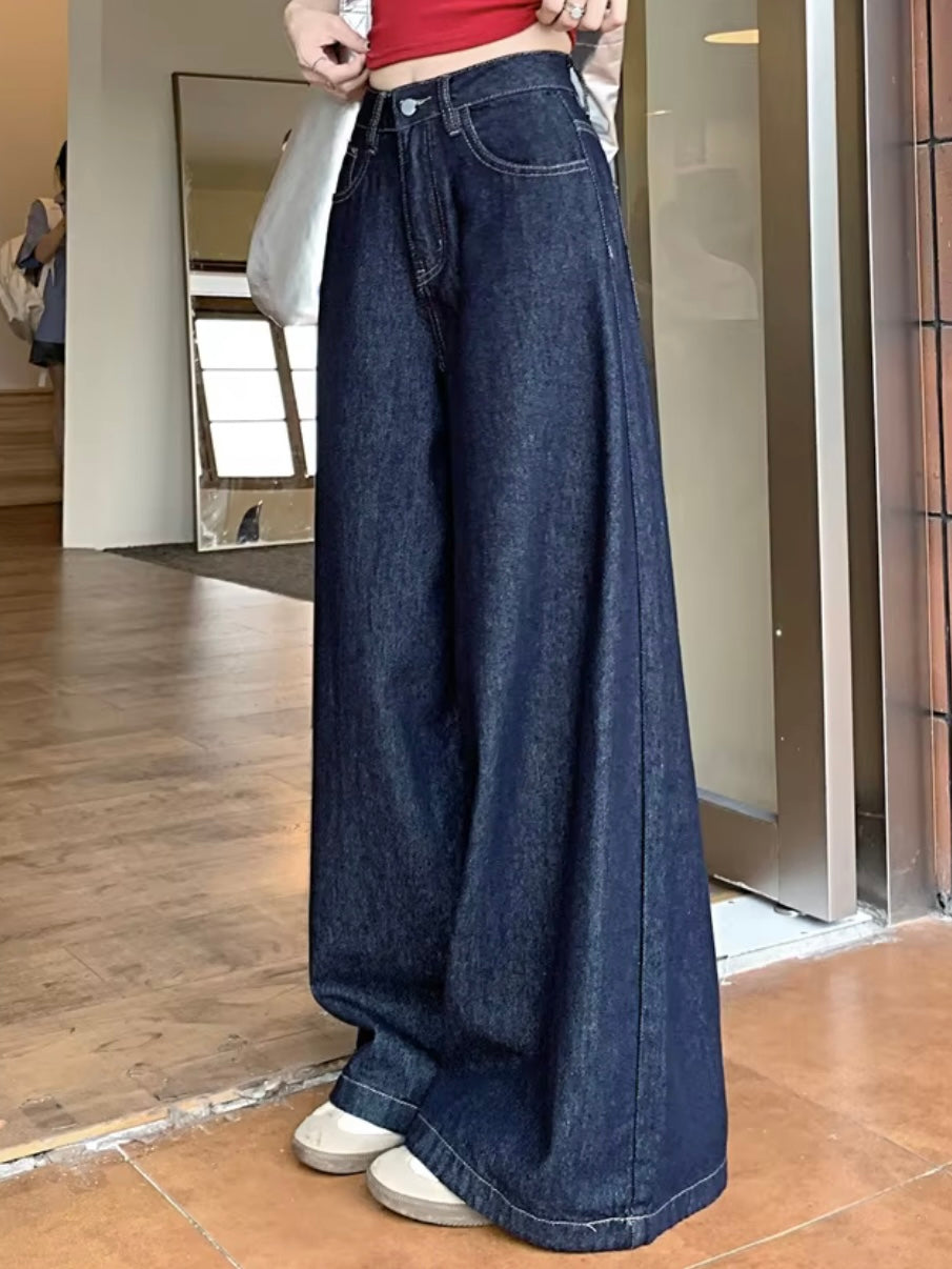 Dark blue wide jeans pants