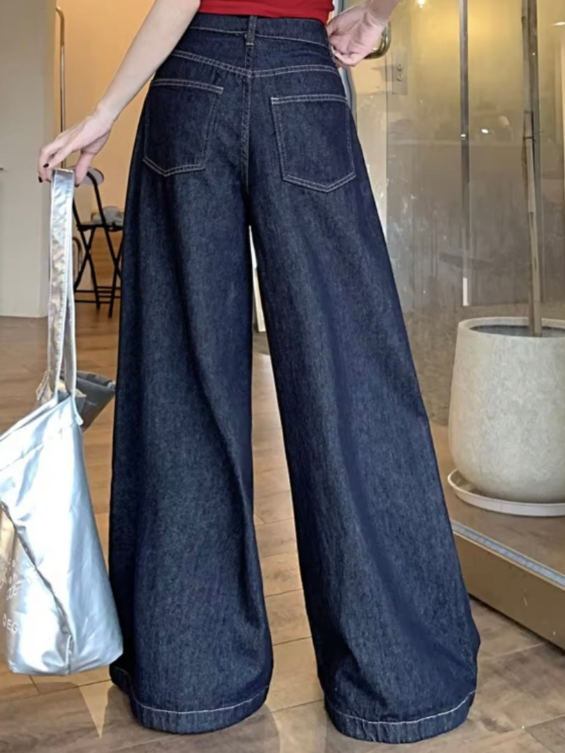 Dark blue wide jeans pants