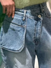 Blue jeans crossed big pocket straight pants