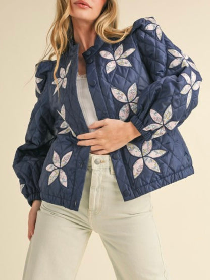 Beige and light blue thin quilted bomber jacket