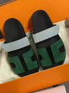 Blue and green two straps flat slides sandals