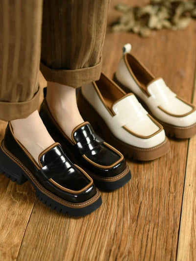 Beige and brown platform Oxford shoes
