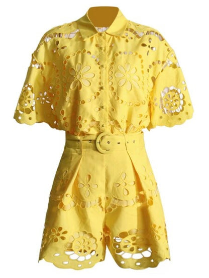 Yellow lace set of 2 shirt and shorts pants