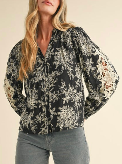 Black and beige floral print shirt