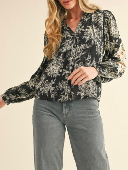 Black and beige floral print shirt