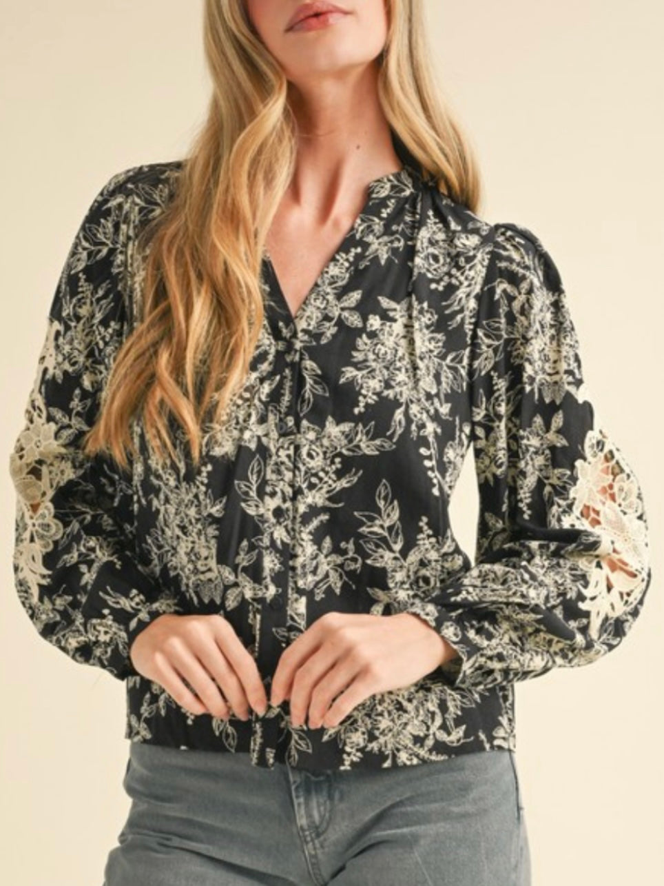 Black and beige floral print shirt