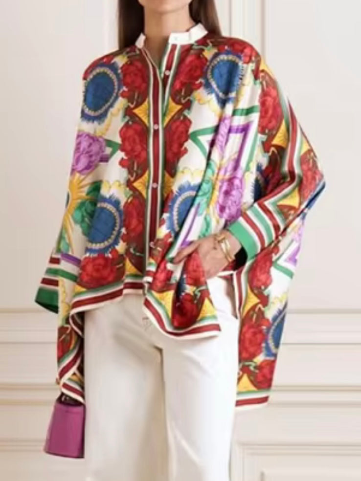 Multicolored wide loose fit tunic shirt