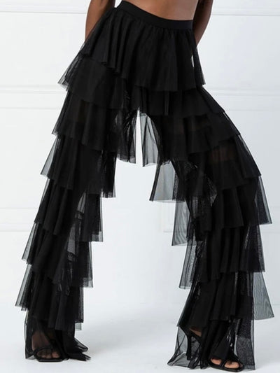 Black layered tassels low waist pants