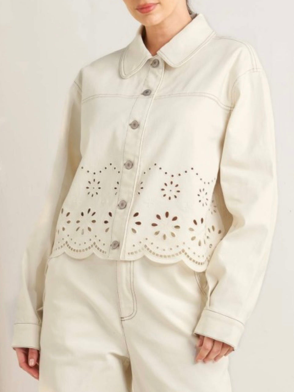 Beige twill set of 2 jacket and pants