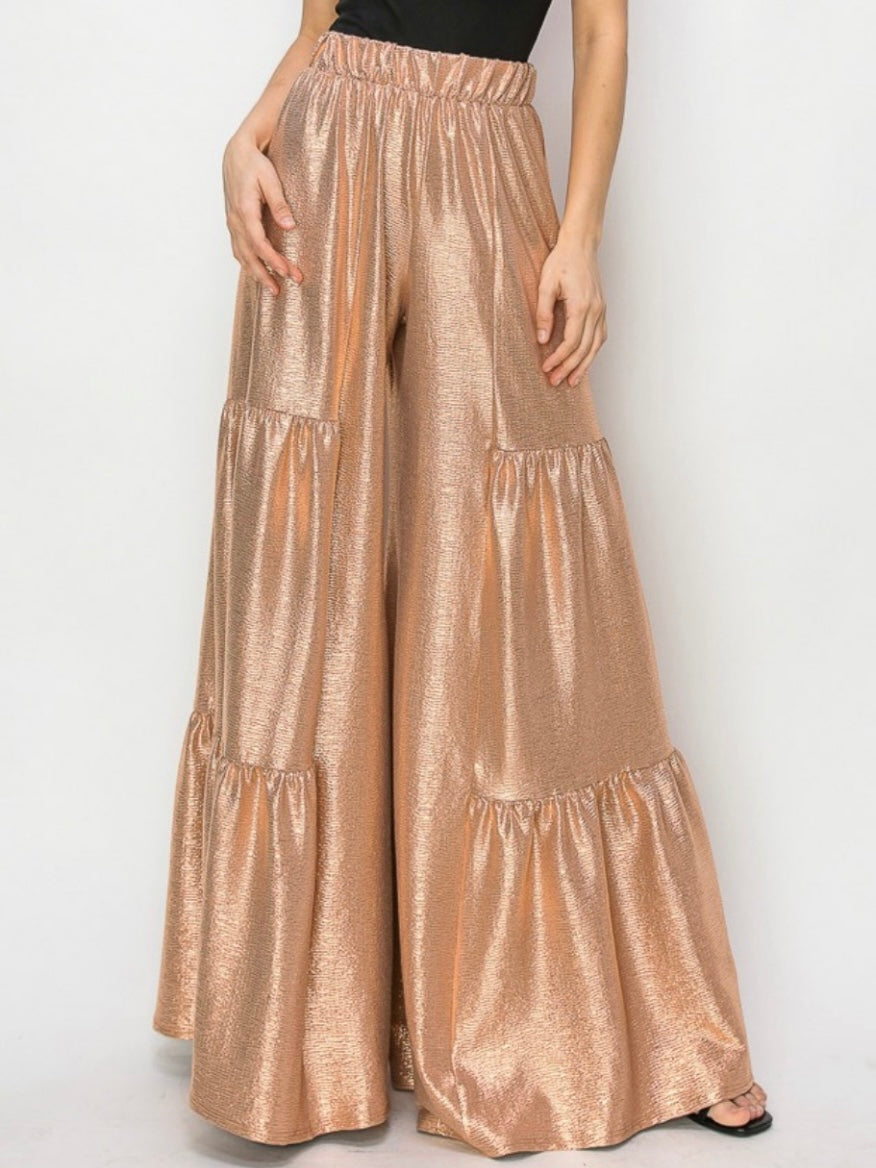 Rose gold shine tied wide pants