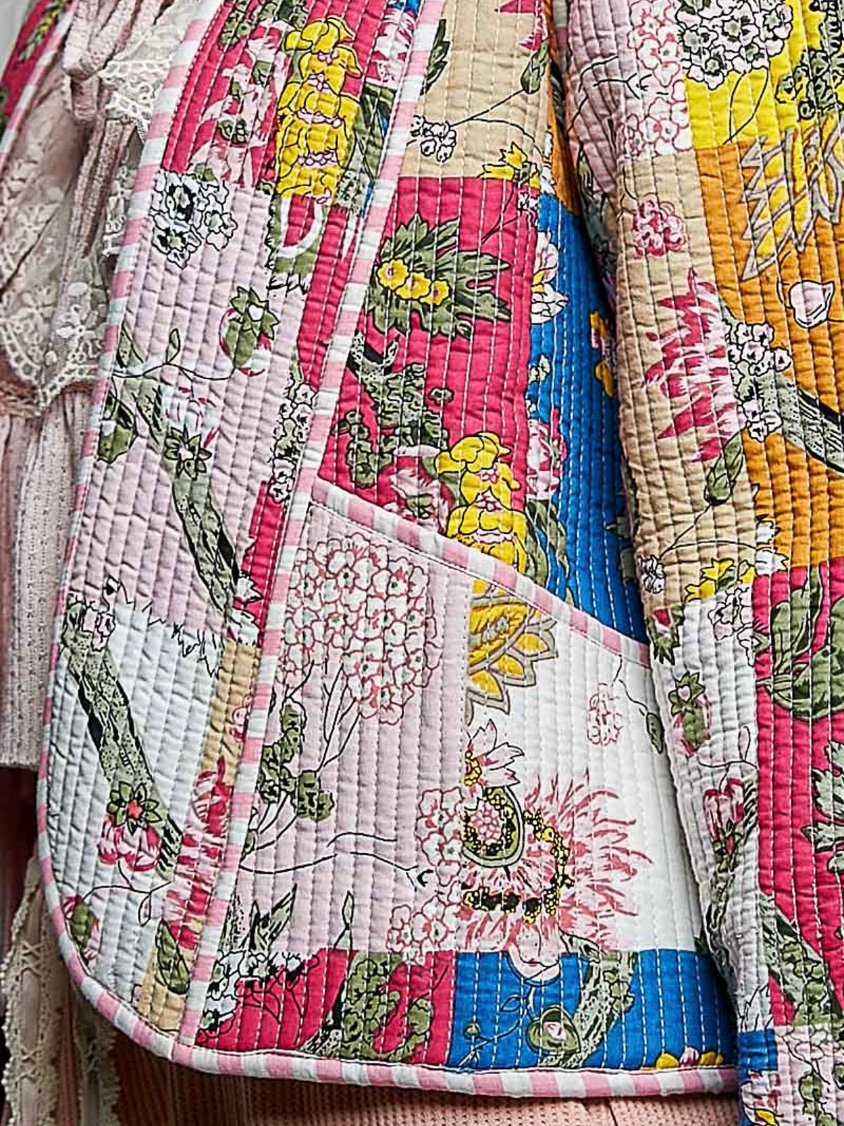 Multicolor Floral Patchwork Quilted Jacket